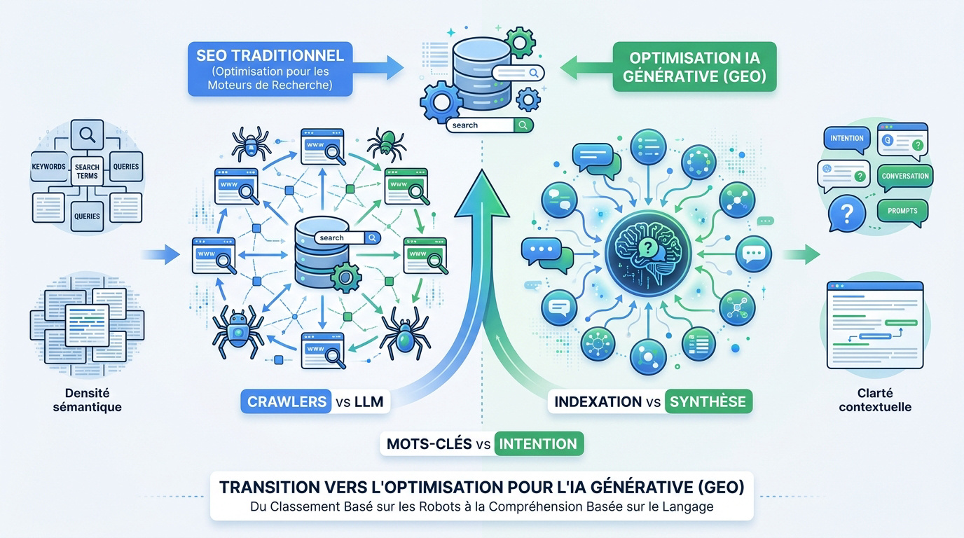 Transition du référencement SEO classique vers l'optimisation pour l'IA générative